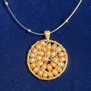 NWT Handmade Pearl and Gold Jewelry Wire 18K Plated Craft Pendant By Me